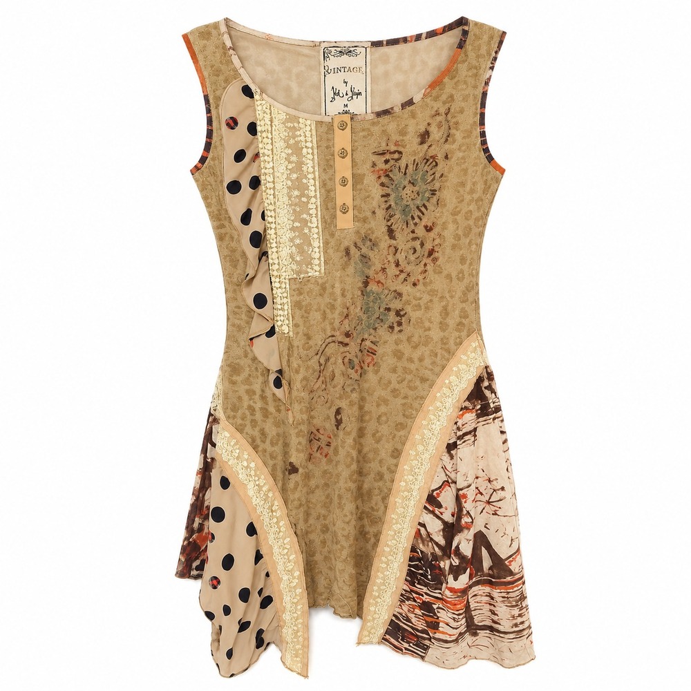 Jack & Ginger Fairy Grunge Patchwork Tunic Top Women Size Medium Lagenlook Chic